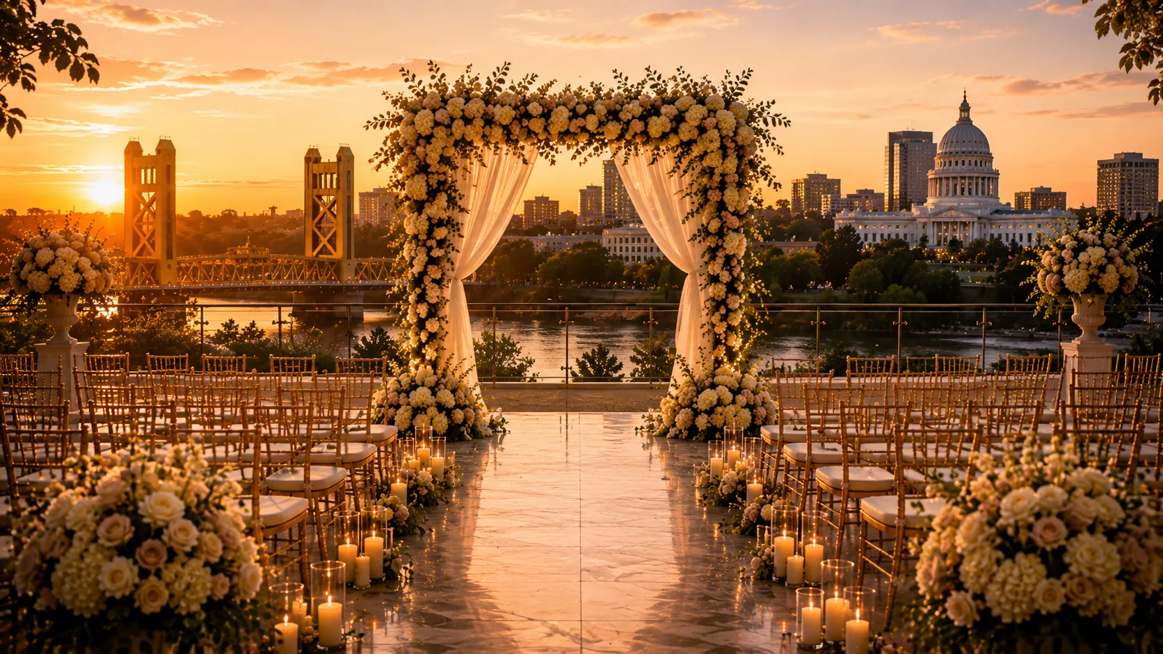 Wedding ceremony setting in Sacramento, California